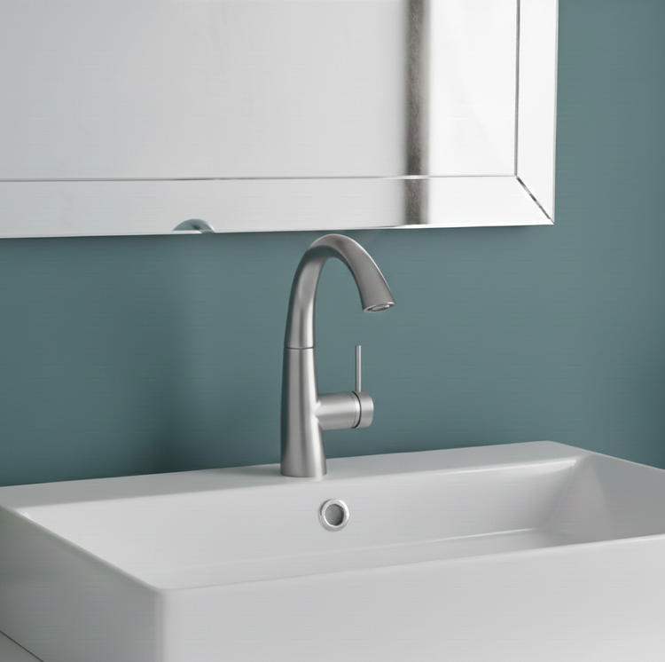 نمونه نصب شده شیر روشویی زو KWC رنگ کروم مات